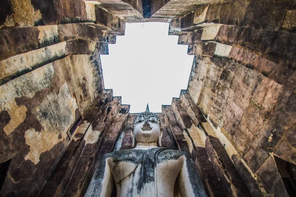 Sukhothai Historischer Park Thailändischer Reisender Mit Uralter Buddha Statue Wat — Stockfoto