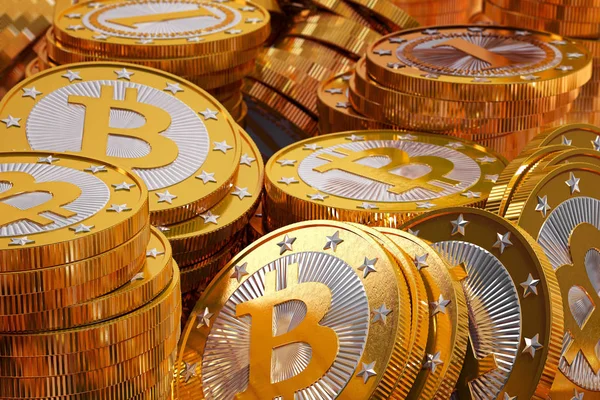 Bitcoins Dourados Rendering — Fotografia de Stock