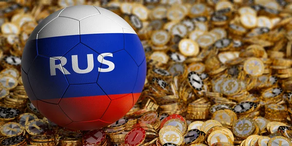 Ballon Football Russie Couleurs Nationales Sur Des Pièces Dollar Rendu — Photo