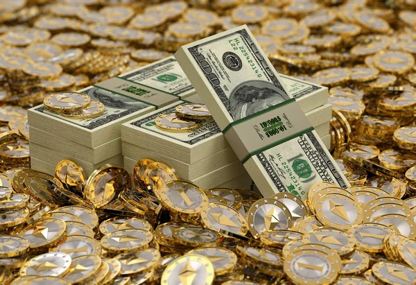 Bitcoins Dólares Rendering — Fotografia de Stock