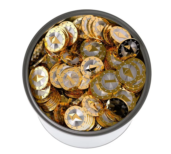 Ethereum Coins Bucket Virtual Crypto Currency Rendering — Stock Photo, Image