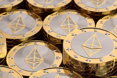 Ethereum paralar - sanal para - Cryptocurrency destesi - 3d render