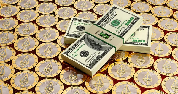 Pilas Monedas Etereum Renderizado — Foto de Stock