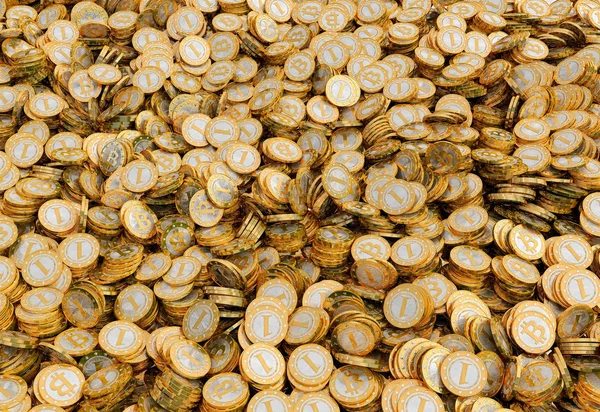 Pile Golden Bitcoins — Stock Photo, Image