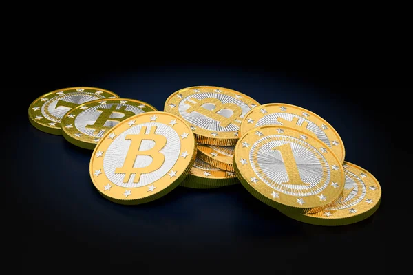Золотий Bitcoins Рендерінг — стокове фото