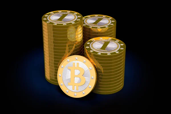 Stos Złotych Bitcoinów Renderowania — Zdjęcie stockowe