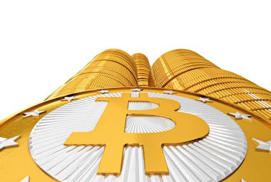 Altın Bitcoins - beyaz izole yığınları