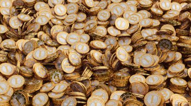 Altın Bitcoins yığını - 3d render