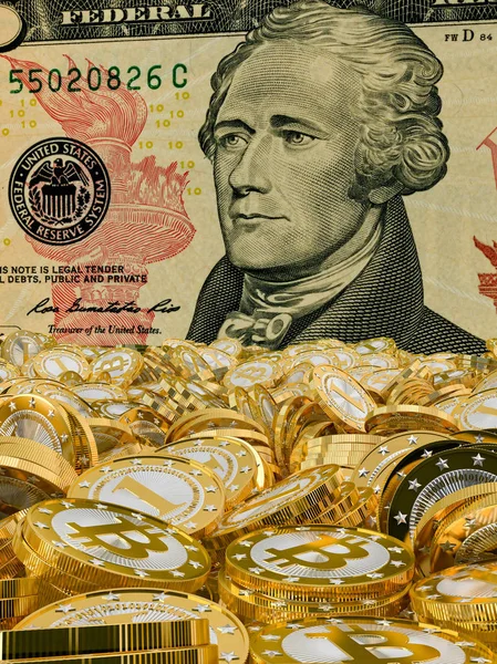 Bitcoins Dólares Rendering — Fotografia de Stock