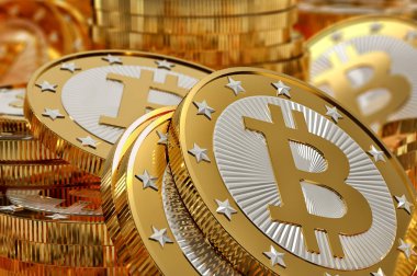 Altın Bitcoins - 3d render