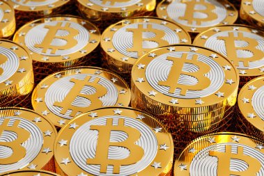 Altın Bitcoins - 3d işleme yığını