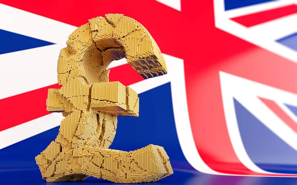 BREXIT - broken pound sign in front of the united kingdom flag - 3D rendering
