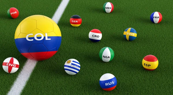 Stora Fotboll Bollen Colombia Medborgare Färgar Omgiven Mindre Fotbollar Andra — Stockfoto