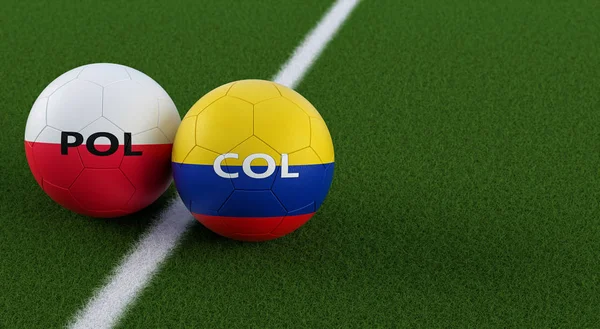 Match Football Pologne Colombie Balles Football Dans Les Couleurs Polonaises — Photo