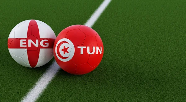 Inglaterra Túnez Soccer Match Balones Fútbol Inglaterra Túnez Colores Nacionales —  Fotos de Stock