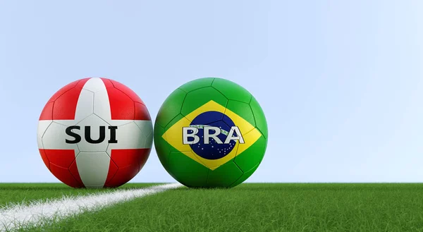 Suiza Brasil Soccer Match Pelotas Fútbol Colores Nacionales Suizos Brasileños —  Fotos de Stock