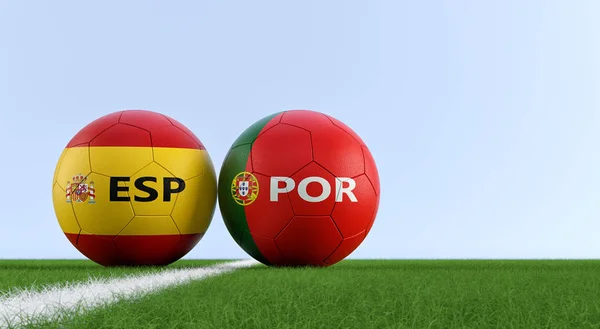 Espagne Portugal Soccer Match Balles Football Espagne Couleurs Nationales Portugaises — Photo