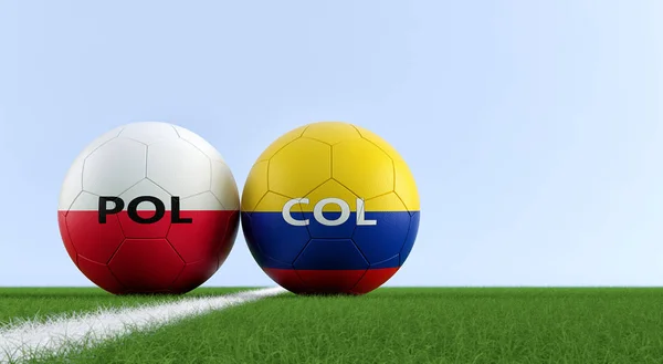 Match Football Pologne Colombie Balles Football Dans Les Couleurs Polonaises — Photo