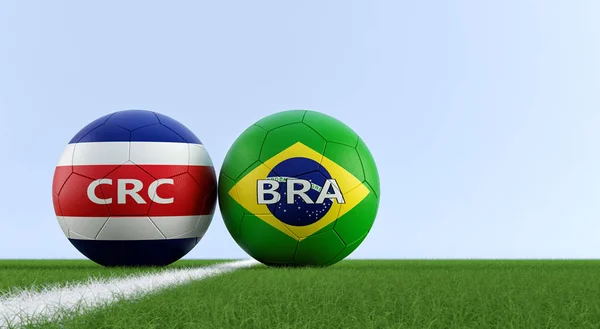 Kosta Rika Brezilya Futbol Maç Futbol Topları Bir Futbol Sahası — Stok fotoğraf