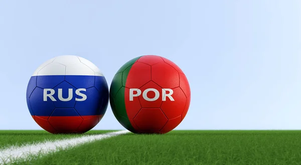 Portugália Oroszország Labdarúgó Mérkőzés Futball Labdák Portugals Orosz Nemzeti Színekben — Stock Fotó