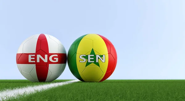 Inglaterra Senegal Soccer Match Balones Fútbol Inglaterra Senegals Colores Nacionales —  Fotos de Stock