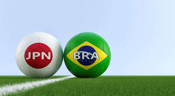 Brazília Japán Labdarúgó Mérkőzés Futball Labdák Brazíliában Japánban Nemzeti Színekben — Stock Fotó