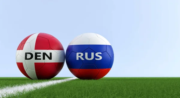 Danemark Russie Football Match Balles Football Danemark Russie Couleurs Nationales — Photo