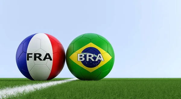 Brazília Franciaország Labdarúgó Mérkőzés Futball Labdák Brazília Franciaország Nemzeti Színekben — Stock Fotó