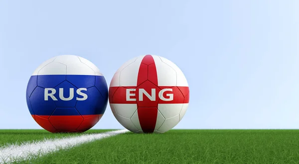 Engeland Rusland Voetbalwedstrijd Soccer Ballen Engeland Rusland Nationale Kleuren Een — Stockfoto