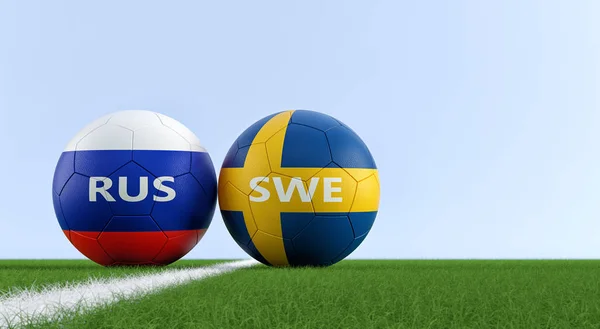 Σουηδία Ρωσία Αγώνα Ποδοσφαίρου Μπάλες Ποδοσφαίρου Στην Σουηδία Και Ρωσία — Φωτογραφία Αρχείου