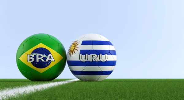 Brésil Uruguay Soccer Match Balles Football Brésil Uruguay Couleurs Nationales — Photo