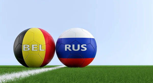Βέλγιο Ρωσία Αγώνα Ποδοσφαίρου Μπάλες Ποδοσφαίρου Στο Βέλγιο Και Ρωσία — Φωτογραφία Αρχείου
