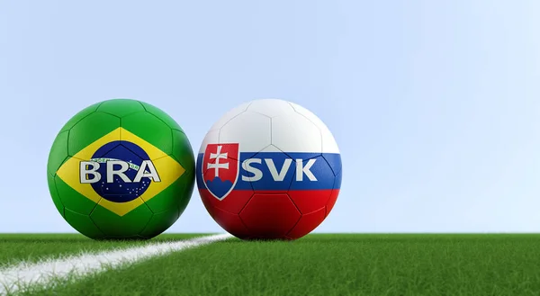 Szlovákia Brazília Labdarúgó Mérkőzés Futball Labdák Szlovákiában Brazíliában Nemzeti Színekben — Stock Fotó