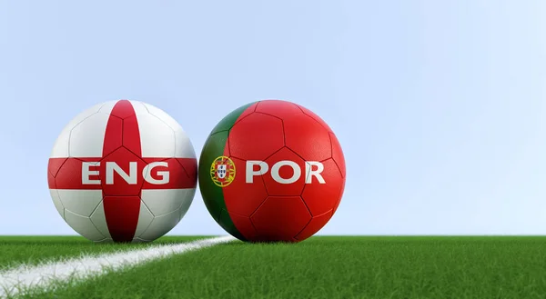 Inglaterra Portugal Soccer Match Pelotas Fútbol Inglaterra Portugal Colores Nacionales —  Fotos de Stock