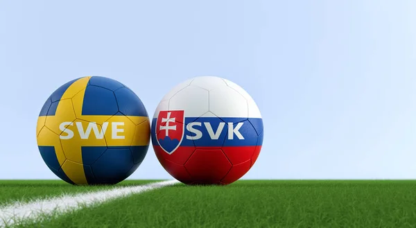 Svédország Szlovákia Labdarúgó Mérkőzés Futball Labdák Svédország Szlovákia Nemzeti Színekben — Stock Fotó