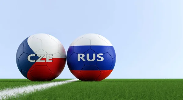Çek Cumhuriyeti Rusya Futbol Maç Futbol Topları Bir Futbol Sahası — Stok fotoğraf