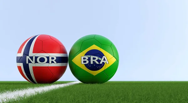 Noruega Brasil Soccer Match Pelotas Fútbol Noruega Brasil Colores Nacionales —  Fotos de Stock