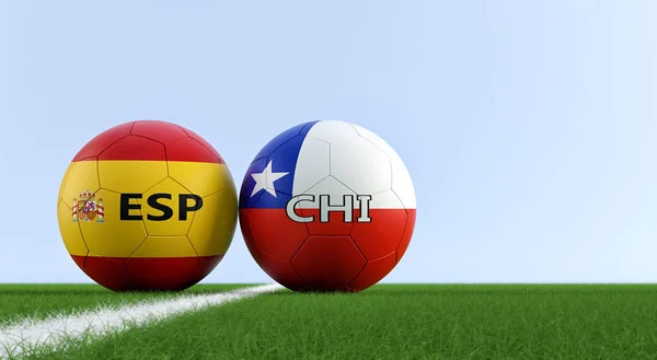 Espagne Chili Football Match Balles Football Espagne Chili Couleurs Nationales — Photo