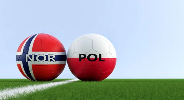 Norvège Pologne Football Match Balles Football Norvège Pologne Couleurs Nationales — Photo