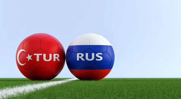 Turquie Russie Football Match Balles Football Turquie Russie Couleurs Nationales — Photo