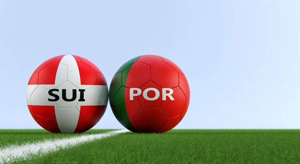 Suiza Portugal Soccer Match Pelotas Fútbol Suiza Portugal Colores Nacionales —  Fotos de Stock