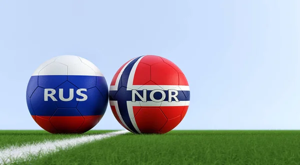 Russie Norvège Football Match Balles Football Russie Norvège Couleurs Nationales — Photo