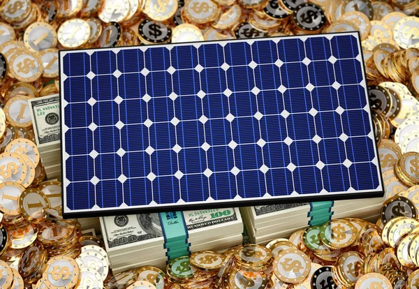 Paneles Solares Dinero Renderizado — Foto de Stock