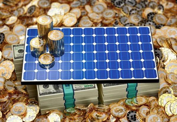 Solar Panels and Money - 3D Rendering