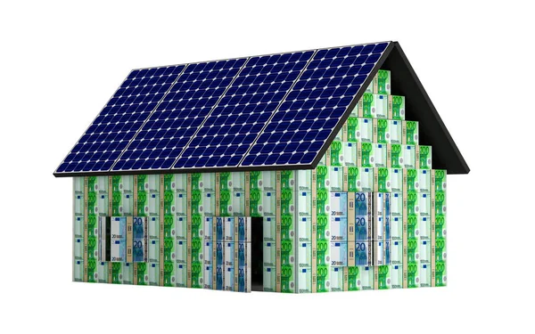 Haus Aus Euro Banknoten Mit Solarzellen — Stockfoto