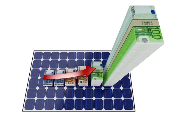 太陽電池パネル ユーロ紙幣から作られたバー グラフ — ストック写真