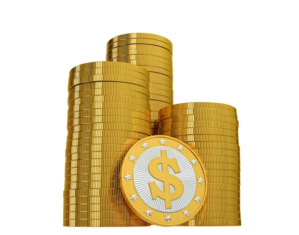 Kultainen Dollari Kolikot Eristetty Valkoinen — kuvapankkivalokuva