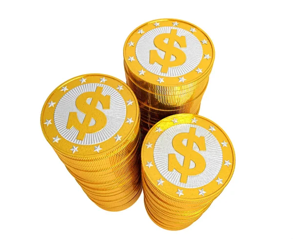 Moedas Dólar Dourado Isoladas Branco — Fotografia de Stock