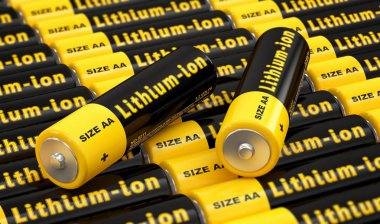Etiket 'Lityum İyon' ile jenerik Aa pil satırları - 3d Rendering