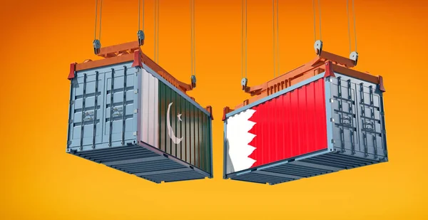 Freight Containers Bahrain Pakistan Flag Rendering — Stock Photo, Image